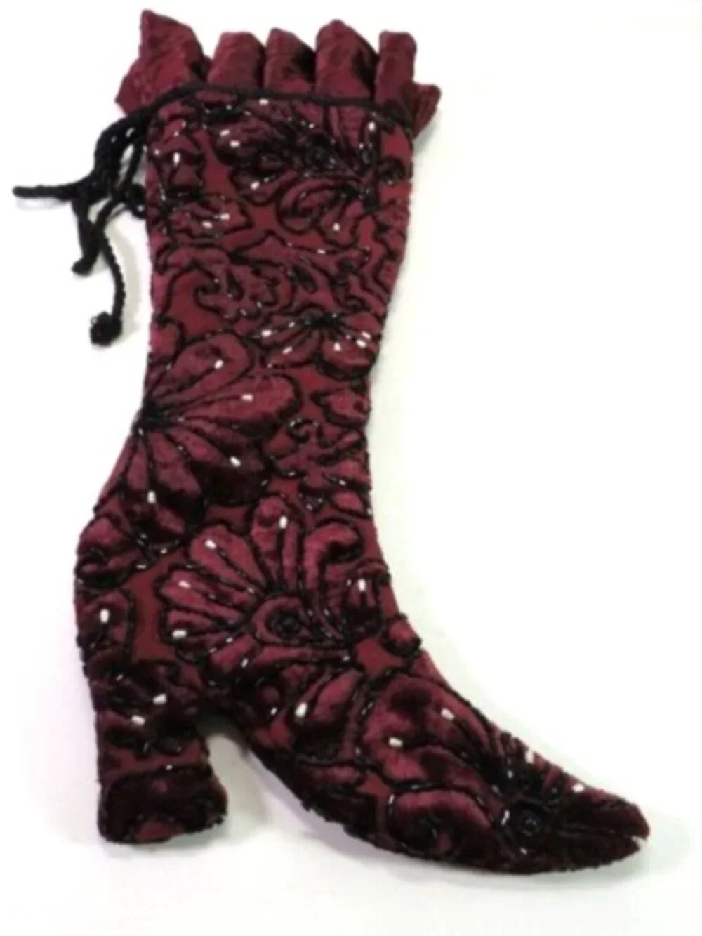 Victorian High Heel Boot Stocking Beaded Brocade Whimsygoth Dark Academia Decor